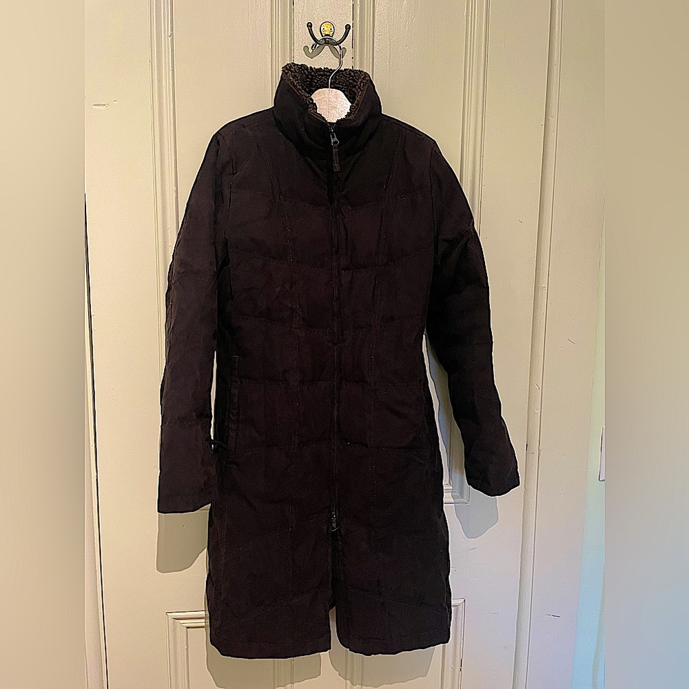 LL Bean Goose Down Deep Brown Long Quilted Jacket Size Extra Small